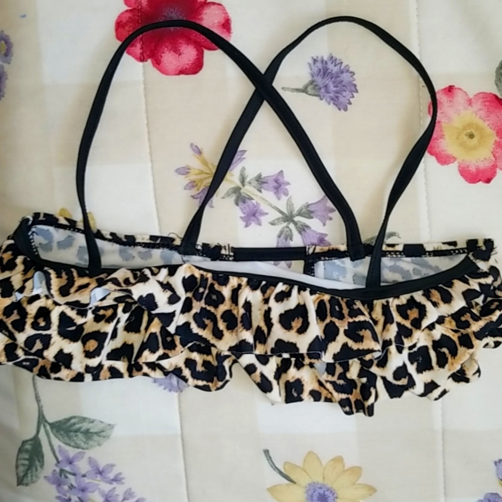 cheetah print crisscross strap bathing suit top